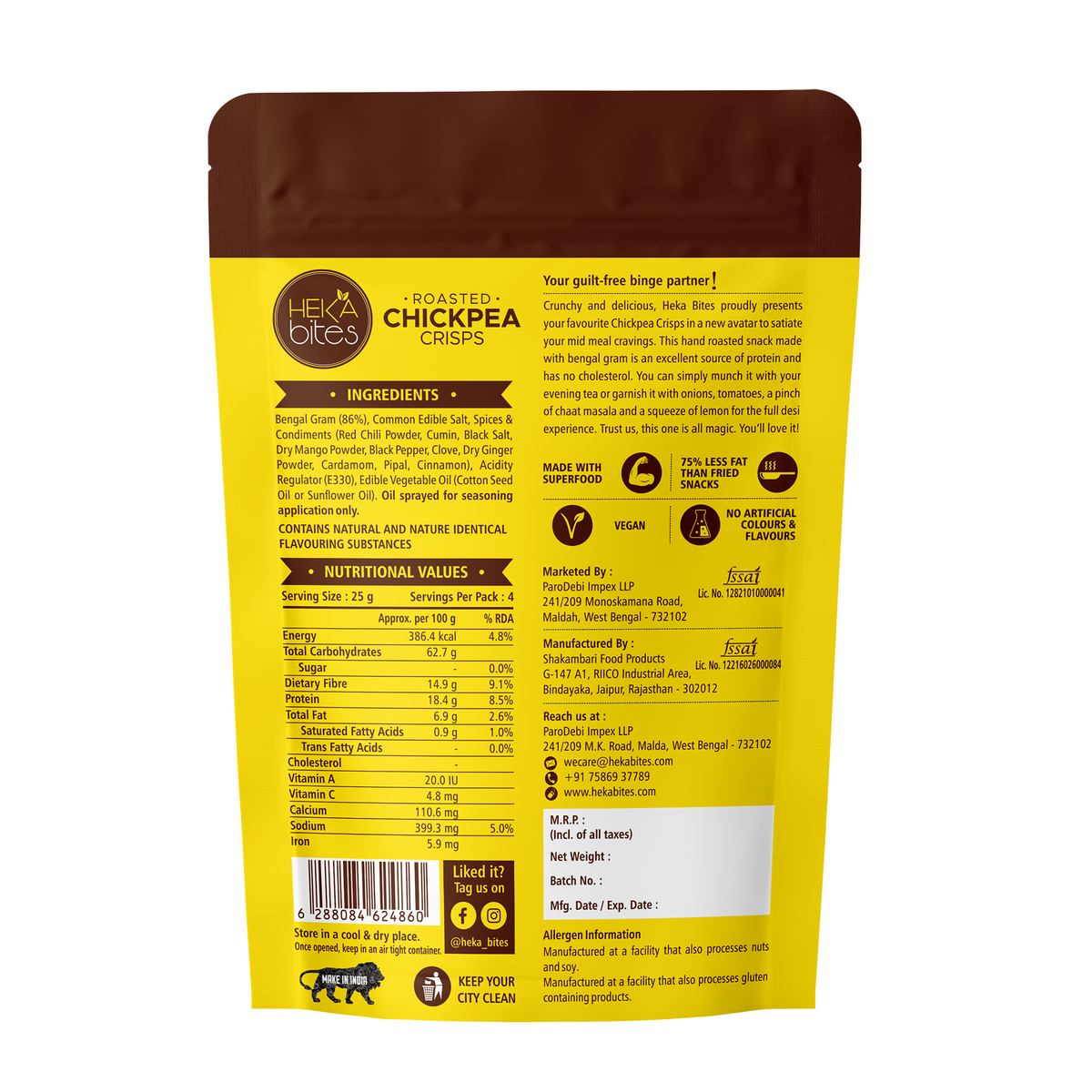 Roasted Chickpea Crisps ( Pack of 3 150 grams) Heka Bites