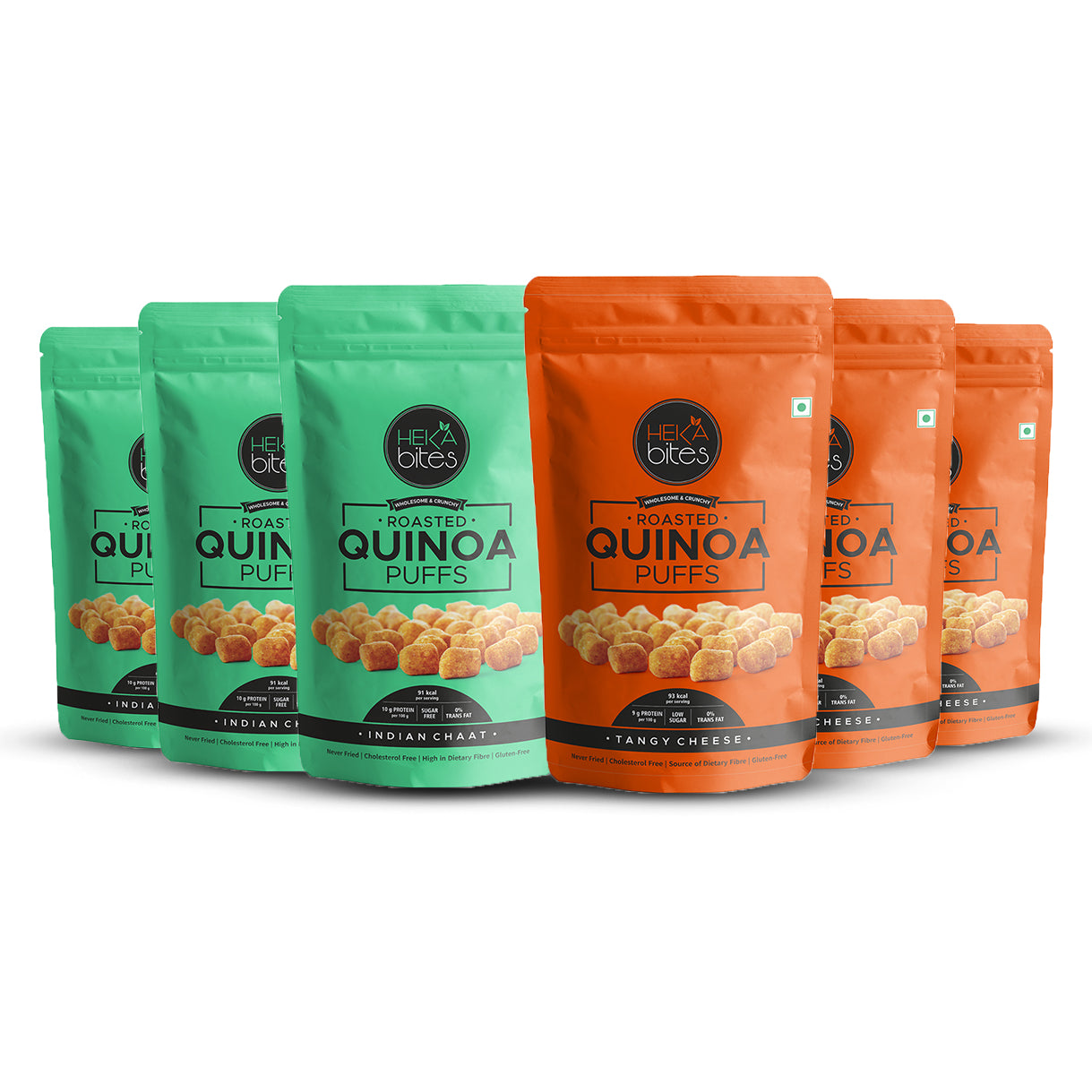 Assorted Quinoa Puffs - Indian Chaat & Tangy Cheese (Pack of 6, 1 Pack of 35 grams)
