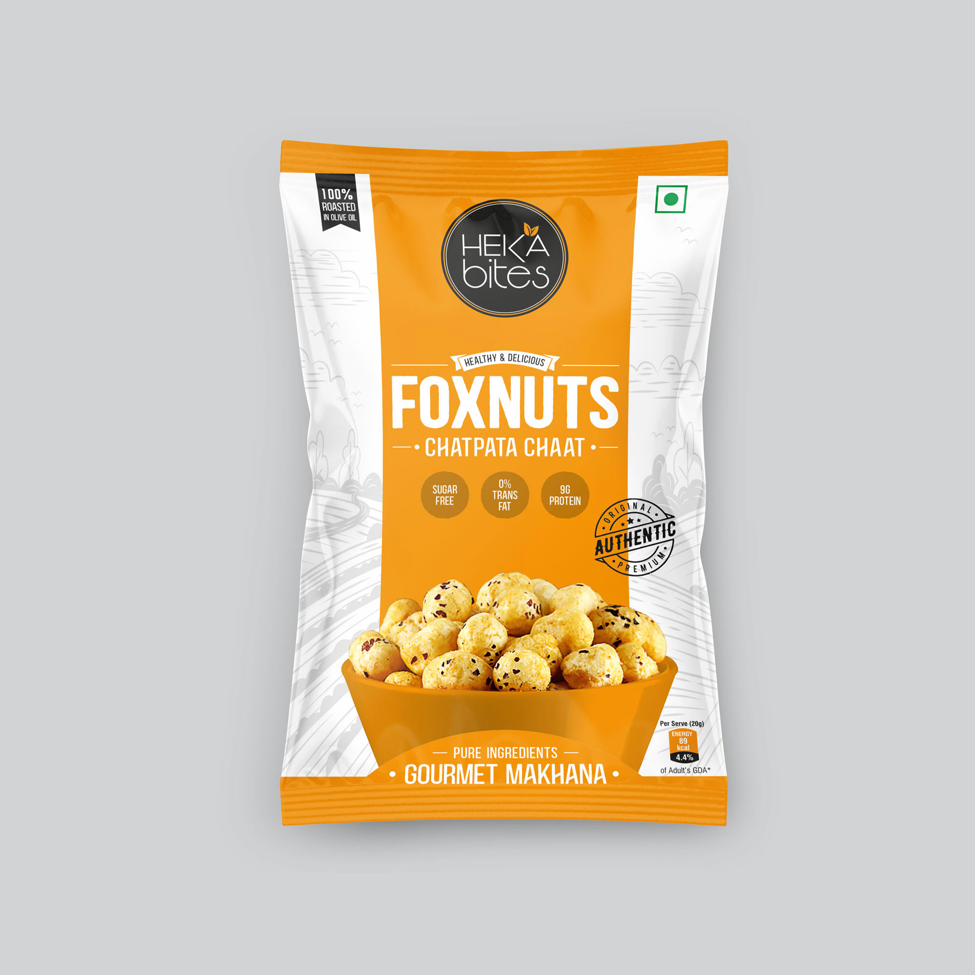 Heka Bites Roasted Fox Nuts Chatpata Chaat 80g (Pack of 2)