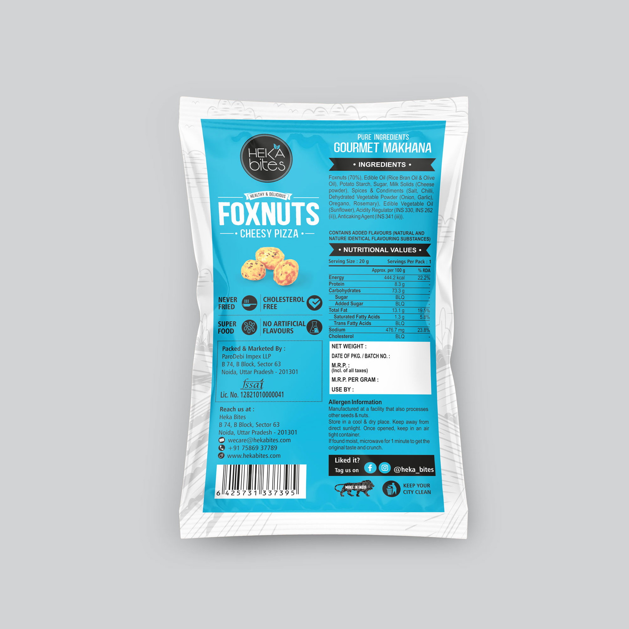 Heka Bites Fox Nuts Cheesy Pizza 50g (pack of 5)
