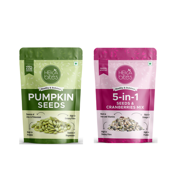 Heka bites Healthy Superseeds Combo - Raw Pumpkin Seeds and Roasted 5in1 Seeds
