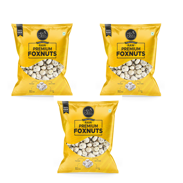 Heka Bites Raw Premium Foxnuts Pack of 3 (Handpicked) |Makhana| Rich in Protein and Dietary Fibre| Plant Based|0% Trans Fat| Superfood